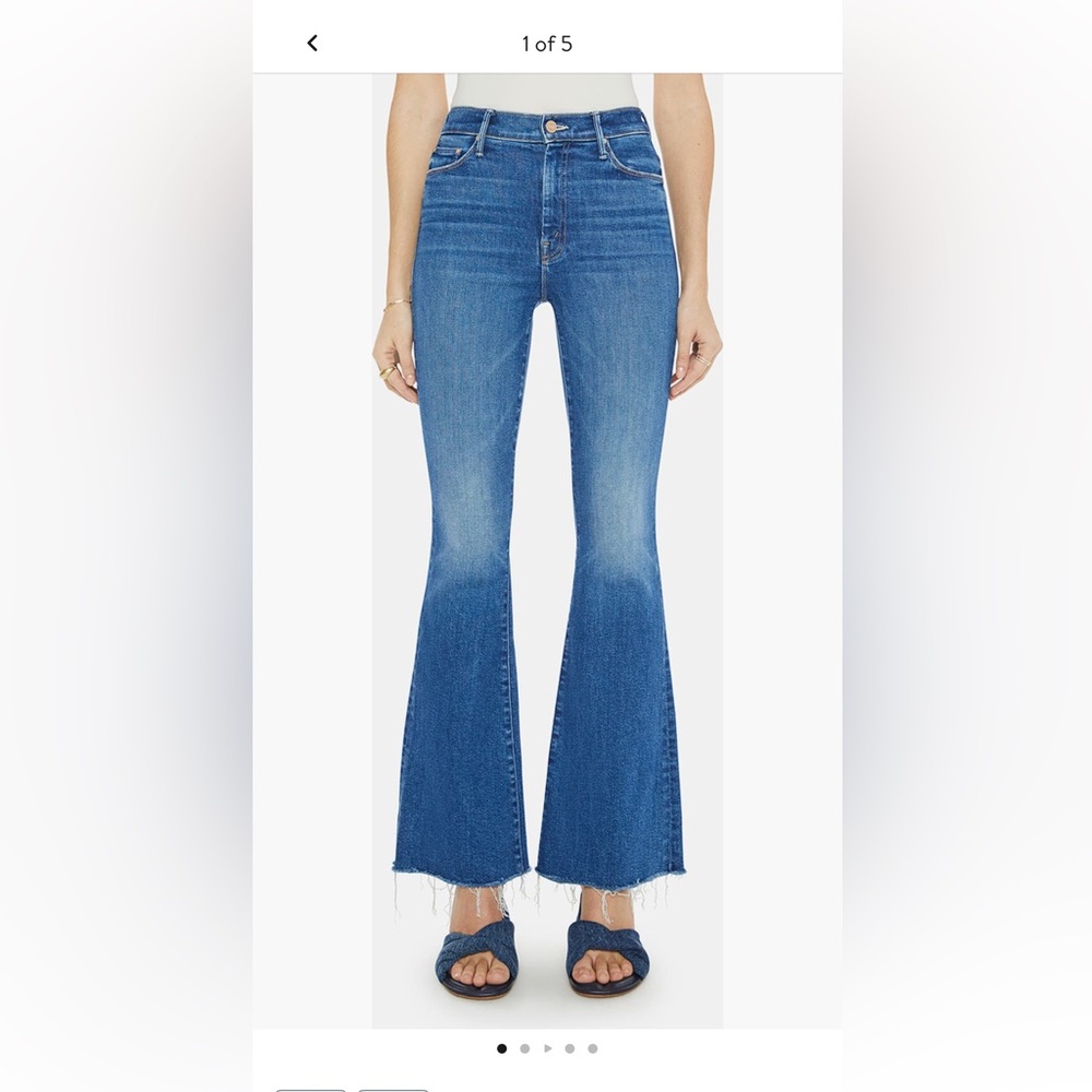 MOTHER The Weekender Fray Dark Blue Flare Jeans